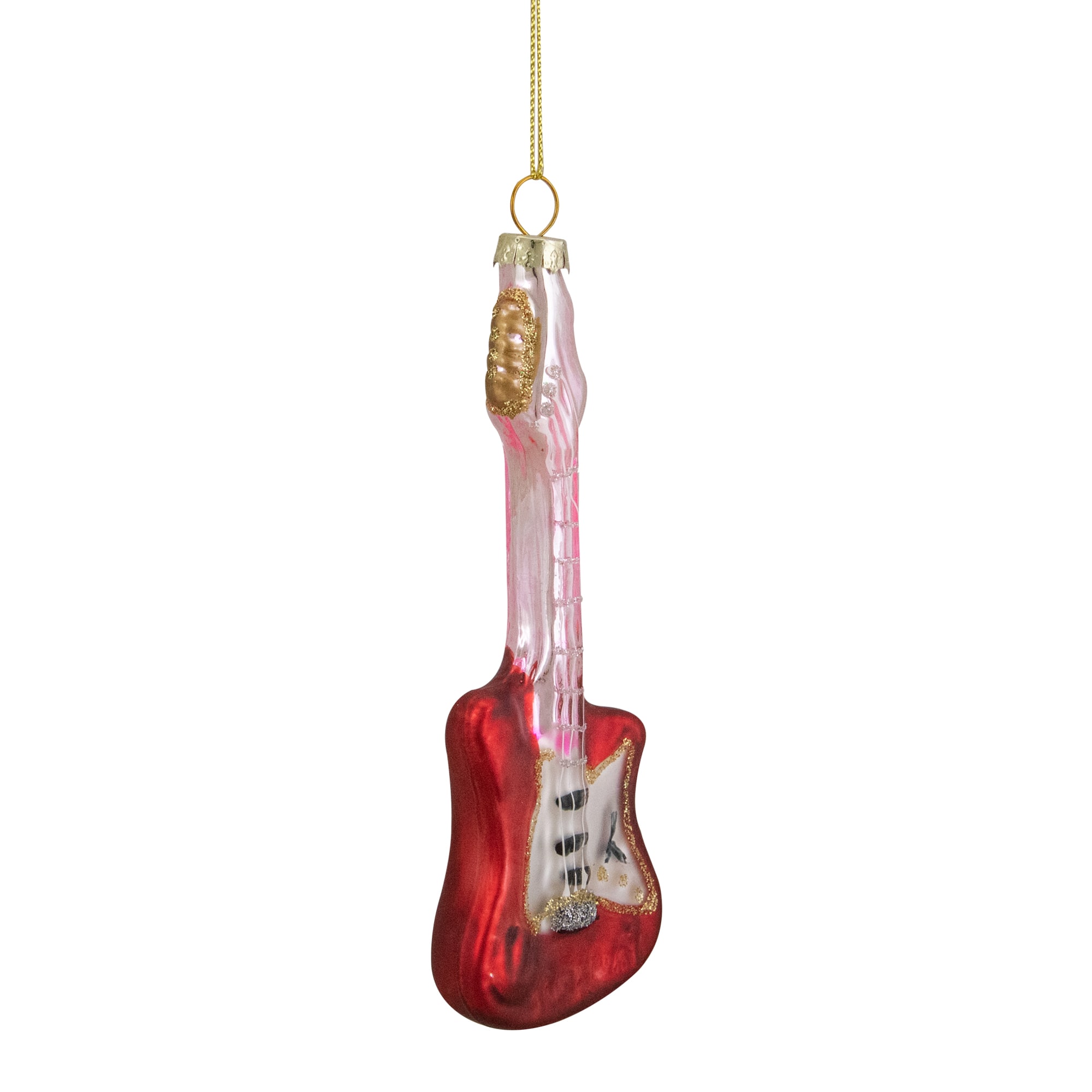 Red & Silver Bass Guitar Glass Ornament
